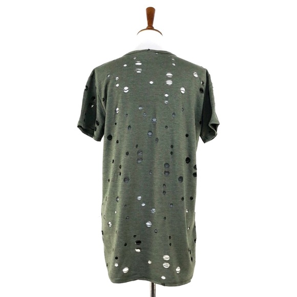 Local Lab Olive Green Rose Applique Destroyed Tee - Picture 4 of 6